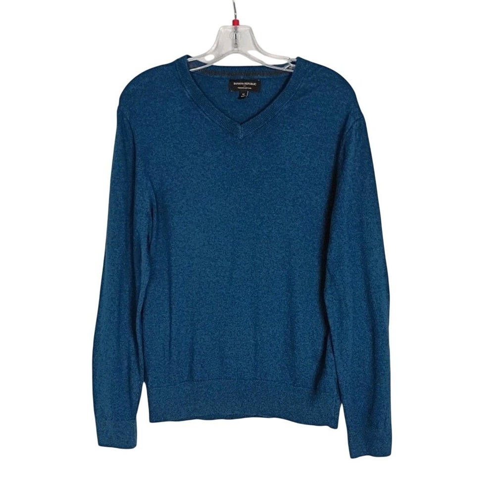 Banana Republic Men's Premium Luxe Yarn V-Neck Sweater Blue Medium Long Sleeve